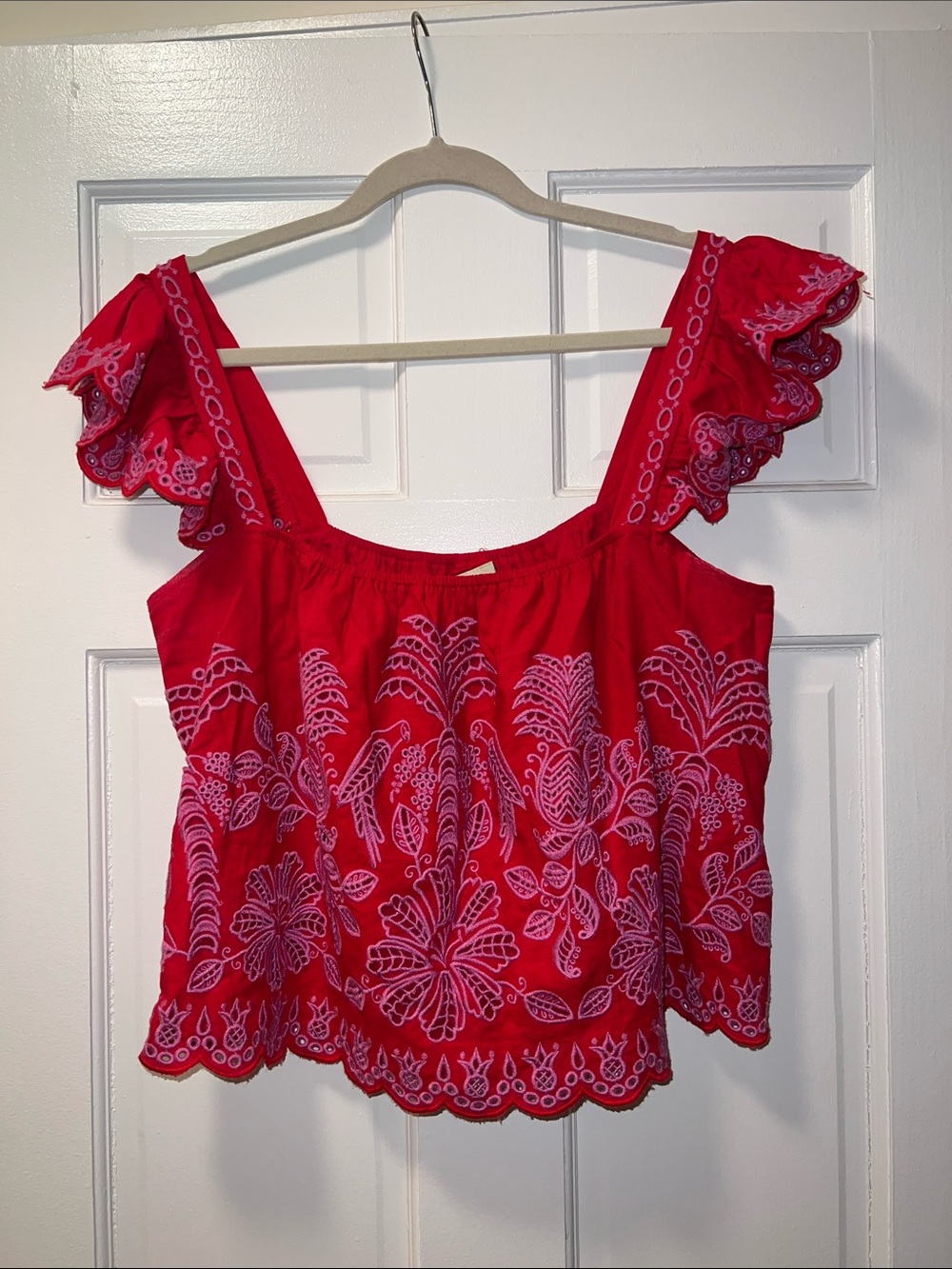 FARM Rio Palm Tree Richelieu Flutter-Sleeve Top - Size Large - Picture 3 of 7